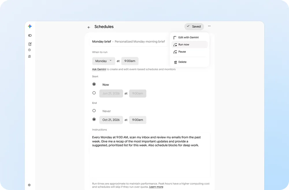 Door Gemini gegenereerd, interactief Generative UI dashboard.